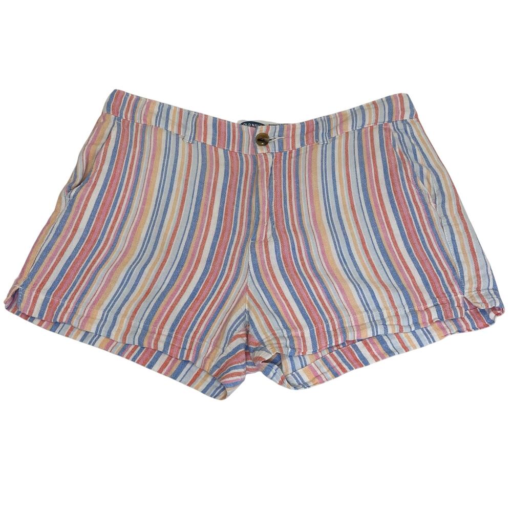 Old Navy Everyday Short Linen Shorts Women's 8 Pastel Stripe High Rise